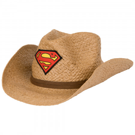 Superman Logo Straw Cowboy Hat With Brown Band